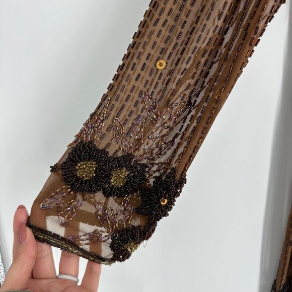 Vintage Nadine Boutique Brown Hand Beaded Sequined Silk Dress & Cardigan Set S - Picture 11 of 12
